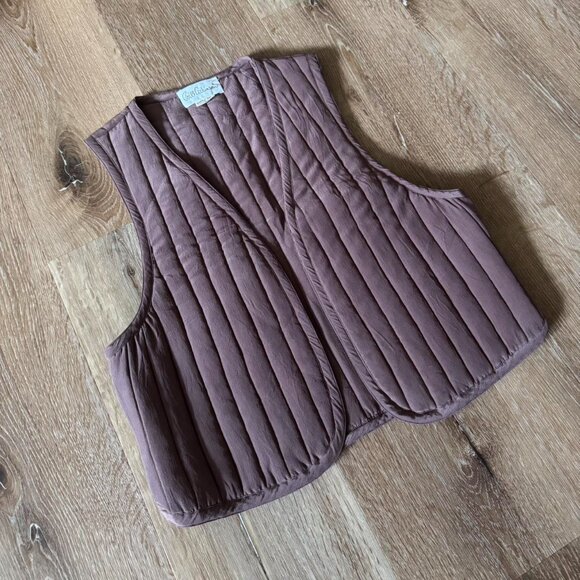 Vintage 100% Silk Bill Atkinson Purple quilted puffer vest Size S - Picture 2 of 5